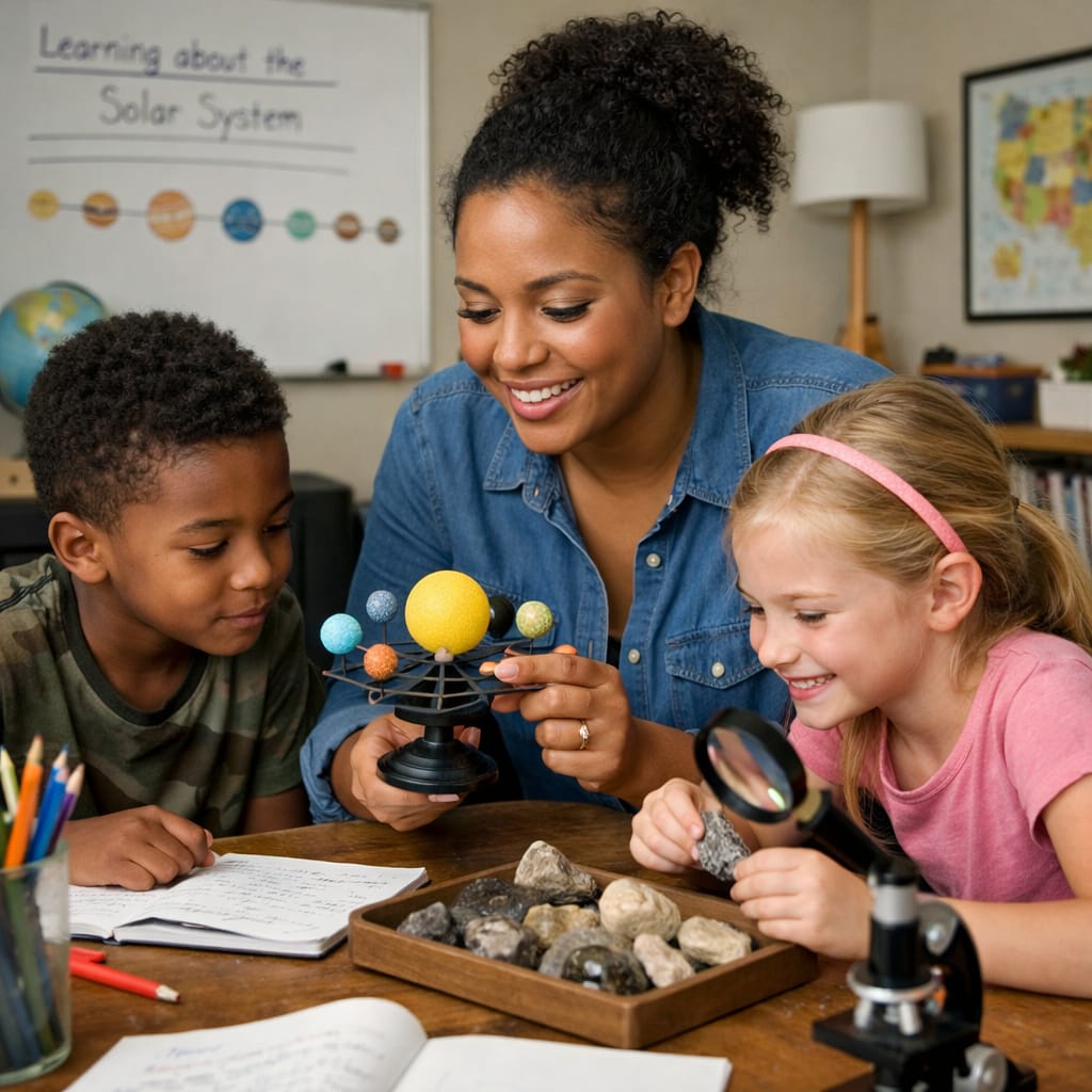 Parent teaching a child at home